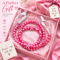 Kabel Charger Ponsel Berhias Mutiara Pink dan Pita 4 in 1 USB Type C Kabel Multi Charging Transfer Data Hadiah Fashion