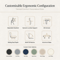 Chaise de bureau ergonomique de luxe, soutien lombaire indépendant, châssis D3 à 3 directions, accoudoirs multi-axes 5D, entièrement personnalisable en usine