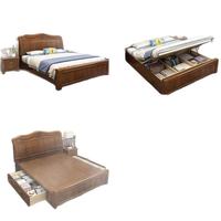 Cadre de lit Queen Size pour chambre principale, design moderne avec panneau de rangement surélevé, élégant en bois massif et matériau PU