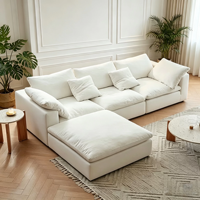 Ensemble de canapés modulaires en tissu pur lin, style Zen, avec rembourrage en plumes de duvet, confort nuageux, pour salon