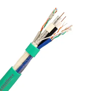 Composite Hybrid Security Cable 2xRG6+2xCAT5E UTP Twisted Cord Lan Cable plus Coaxial Cable For CCTV CATV Security Application