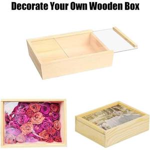 קופסת עץ במבוק קופסאות עץ לא גמורות גדולות עם מכסה שקיפות מכסה הזזה מתנה למסיבת יום הולדת - Product Image 4