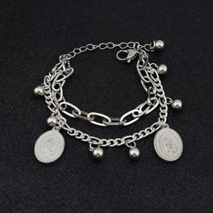 Nuevo Brazalete de Diseño Simple y Popular con Colgante de Cruz de Doble Capa, Chapado en Plata sobre Acero de Titanio, Joyería Moderna para Hombre - Product Image 1
