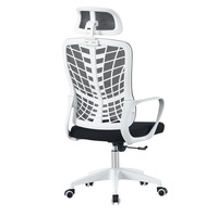 Chaise de bureau ergonomique à dossier haut en maille avec appui-tête réglable, cadre blanc