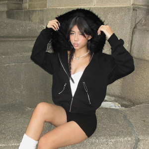 Sudadera con Capucha de Felpa Estilo BF de Alta Gama, con Cremallera y Abertura Lateral, para Mujer, Estilo Holgado, Informal, para Otoño e Invierno - Product Image 5