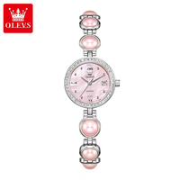 Montre à quartz pour femme Olves 5669 de luxe, bracelet en perles roses, montre-bracelet élégante, étanche, cadran analogique