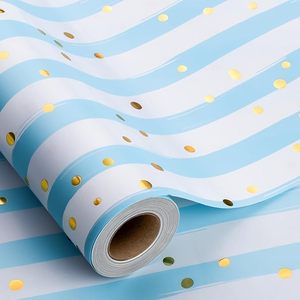 Blue and White Stripe Wrapping <b>Paper</b> Seersucker Light Blue French Wide Stripe Gift <b>Wrap</b> with Gold Speckle Boy <b>Wrap</b> Present <b>Paper</b> - Product Image 2