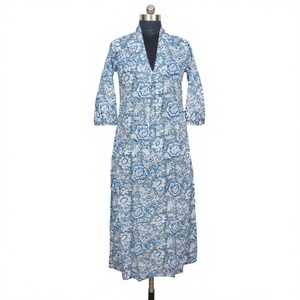 Beautiful Handmade Sweet Floral Print Natural Waist Eco-Friendly Trending 100% Cotton V-neckline Summer Floor-Length Bodycon - Product Image 1
