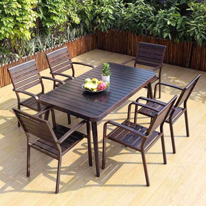 Ensemble de <span class=keywords><strong>table</strong></span> et de chaises de salle à manger d'extérieur rétractables en alliage d'aluminium, de taille personnalisable, rétro, imperméable et résistant au soleil - Product Image 1