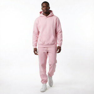Conjunto Deportivo con Capucha Rosa para Hombre, Sudadera y Pantalones Deportivos de Color Sólido, Corte Regular - Product Image 1