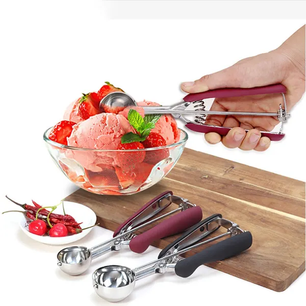 Scpkh007 Hot Bán Ice Cream muỗng đánh giá tốt nhất 304 vật liệu thép không gỉ Ice Cream Scoop với kích hoạt