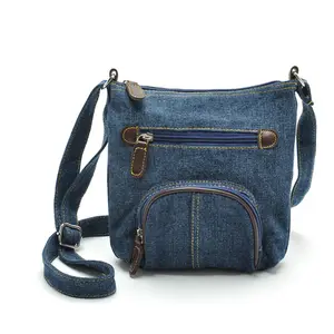 Tas Denim Kasual Tas Bahu Pria Modis Tas Travel Ritsleting Tas Tote Messenger Tas Jean