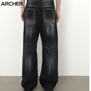 <span class=keywords><strong>Jeans</strong></span> da <span class=keywords><strong>Uomo</strong></span> Stile Americano Retrò di Tendenza a <span class=keywords><strong>Gamba</strong></span> Dritta e <span class=keywords><strong>Larga</strong></span> Versatili Tessuti e Traspiranti per la Primavera/Estate - Product Image 3