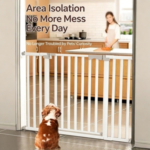Nouvelle barrière de sécurité pour animaux de compagnie en acier massif épaissi et plastique, sans perçage, pour bébés et chiens, barrière d'escalier anti-collision horizontale - Product Image 4
