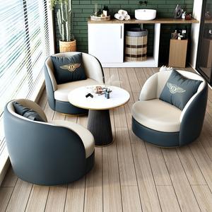 Modern Round Leather Sofa Chair Set Upholstered Foam Filling For Living Room Bedroom <b>Balcony</b> Study Space - Product Image 1