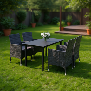 Dark <b>Grey</b> Rattan Garden Dining Set 4 Seater Weather Resistant Outdoor Furniture Contemporary Design Metal <b>Frame</b> - Product Image 2