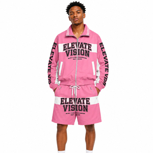 <span class=keywords><strong>Ensemble</strong></span> veste coupe-vent et short DCY rose, <span class=keywords><strong>ensemble</strong></span> veste et short noir et rose, survêtement coupe-vent, veste d'entraînement sur mesure - Product Image 1