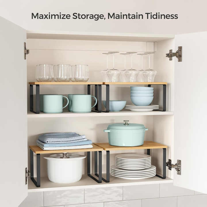 Set of 2 Kitchen Counter Shelves Spice Rack Stackable Kitchen Storage