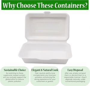 Customized 10"x6"x2.5" Disposable Bio Fish and Chips <b>Container</b> Box Hot Sale 33g Bagasse Compostable Lunch Box - Product Image 4