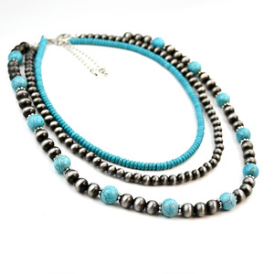 Collier superposé <span class=keywords><strong>en</strong></span> acier inoxydable style Navajo, couleur étain antique et turquoise, ensemble de 3 colliers ras-du-cou haut de gamme <span class=keywords><strong>pour</strong></span> <span class=keywords><strong>femme</strong></span> - Product Image 2