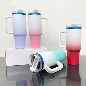 Tazas de Café de Viaje de 40 oz con Recubrimiento en Polvo de Color Blanco Degradado y Base Plateada Azul para Grabado Láser - Product Image 2