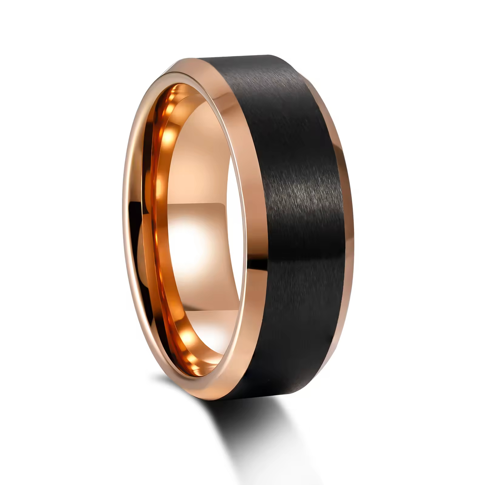 Men's Black Plated Tungsten Carbide Ring With Laser Engraved Stripes - Size 9.5, 8mm Wide