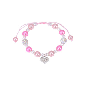 <b>Heart</b> Shaped Pearl Beaded Bracelet Imitation Pearl Women's Jewelry Gift for 13th Birthday Pink and Silver Tone - Product Image 3