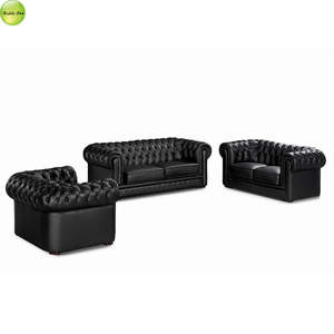 Muebles antiguos de madera maciza real Europea 1 + 2 + 3 sofá clásico para sala de estar sofá de cuero seccional Chesterfield Retro 821