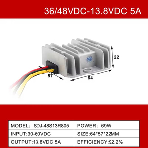 Convertidor CC/CC Reductor de Voltaje de 36V/48VDC a 12VDC, 5A-100A, Salida Única, No Aislado, 95% de Eficiencia, IP68 Impermeable, para Hogar y Automoción - Product Image 1