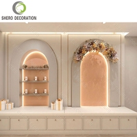 Vitrine de présentation de cosmétiques, présentoir d'échantillons de soins de la peau, comptoir de présentation de parfums pour boutique, présentoir de vernis à ongles pour salon de beauté, finition grain de bois