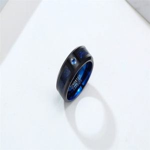 Anillo de Hombre de Acero de Tungsteno de 8mm con Baño de Vacío Azul de Alta Calidad, Anillo de Acero Inoxidable Negro con Zirconia - Product Image 6