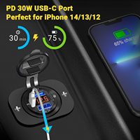 Carcasa de aluminio doble QC3.0 de 12V-24V, salida USB PD de 30W con voltímetro Digital e interruptor de botón para barco, autobús marino, RV