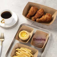 Boîtes jetables biodégradables en papier kraft, en forme de bateau, à ouverture supérieure, pour pop-corn, frites, ailes grillées, nuggets de poulet