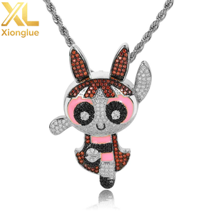 Custom Copper 18K Gold Plated Cartoon Character Pendant Necklace with Micro Paved CZ Charm Powerpuff Girls Bling - Product Image 6