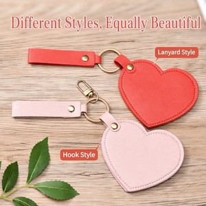 Espejo Compacto Giratorio de Cuero PU con Forma de Corazón, Espejo de Bolsillo Plegable Portátil con Llavero, Regalo al por Mayor - Product Image 4