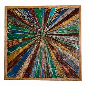 DIVADI - Adorno de Pared con Forma de Sol, Hecho a Mano con Madera de Barco Reciclada y Acero Inoxidable, Estilo Art Deco Náutico, Cuadrado, 5 cm de Grosor, Mosaico - Product Image 1
