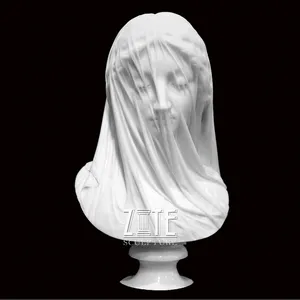 Sculpture élégante de buste de femme voilée en marbre blanc sculpté à la main