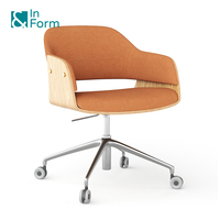 Fauteuil de direction de luxe à dossier haut, design aile, en contreplaqué, base en bois, pivotant, super confortable, pour bureau, salle de réunion, salon