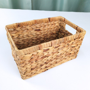 Panier de rangement en jacinthe d'eau naturelle avec poignée pour étagère de salon - Product Image 1