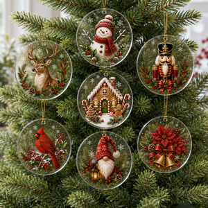 Adornos Navideños Redondos de Acrílico: Muñeco de Nieve, Reno, Cascanueces, Gnomo, Cardenal, Casa de Jengibre, Decoración Colgante para Árbol de Navidad y Fiestas - Product Image 4