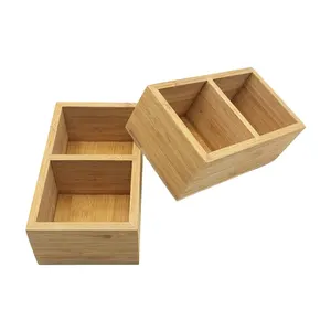 Wholesale Small Tea Bag Display Box 2 Compartments Bamboo Box Coffee Bag Organizer Divided Food Plate Nuts Snack Container