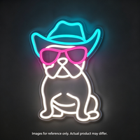 Enseigne néon LED Bouledogue Français, design chien avec chapeau de cowboy et lunettes de soleil, personnalisable, lampe murale publicitaire pour la maison, le bar et les fêtes