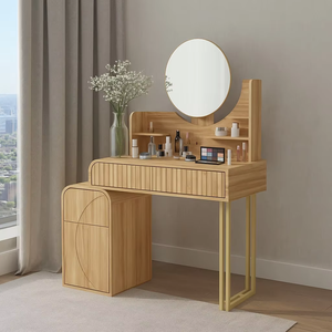 Juego de tocador de madera de gama alta con diseño minimalista para sala de estar al por mayor, tocador con espejo y luces LED - Product Image 2