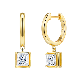 Pendientes de Aro de Plata de Ley 925 con Moissanita y Engaste de Garra, Chapados en Oro, 4.8g, Joyería de Moda Tishya de Lujo, Certificados GRA - Product Image 1