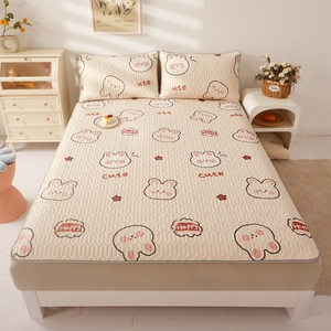Drap plat de <span class=keywords><strong>lit</strong></span> froid en tissu antidérapant en soie de glace durable lavable en Machine douce couvre-<span class=keywords><strong>lit</strong></span> en Latex de 5mm d'épaisseur avec deux taies d'oreiller - Product Image 3