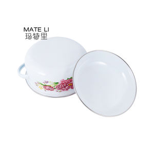 कस्टम लोगो मुद्रित इनेमल फूल पैटर्न गैर विषैले कार्बन स्टील पॉट सेट ढक्कन के साथ गोल इनेमल लेपित पॉट सेट - Product Image 6