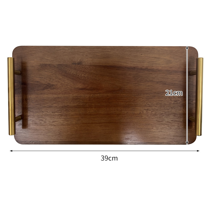 Acacia wood metal handle tray 39*21*1