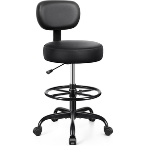 Taburete giratorio de cuero PU para oficina, venta al por mayor, silla de dibujo giratoria negra con respaldo, taburete rodante de mostrador de laboratorio de <span class=keywords><strong>estudio</strong></span> con ruedas - Product Image 1