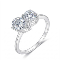 Bague Toi et Moi en Moissanite à deux pierres, en Argent 925 plaqué Or Blanc, taille Poire et Ronde, pour Mariage, Fiançailles ou Promesse, Cadeau pour Femme