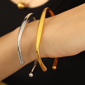 Fashion Cuff Bracelet <b>Titanium</b> Steel 18k Gold Plated Smooth Irregular C Shape Opening For Women - Product Image 4